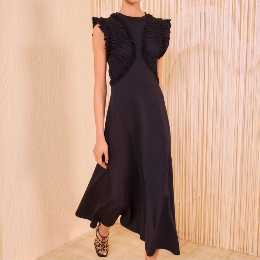Ulla Johnson Black Ruffle-Trim Midi Dress